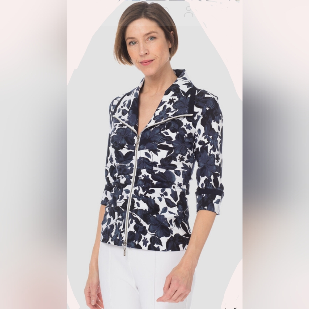 JOSEPH RIBKOFF JACKET Blue And Black On White background Size 8